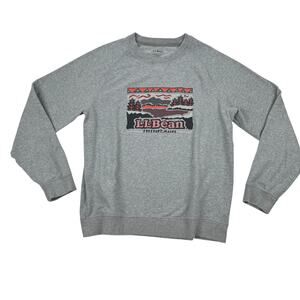 LL Bean Graphic Cozy Sweatshirt Gray Heritage Logo Crewneck Slightly Fitted L